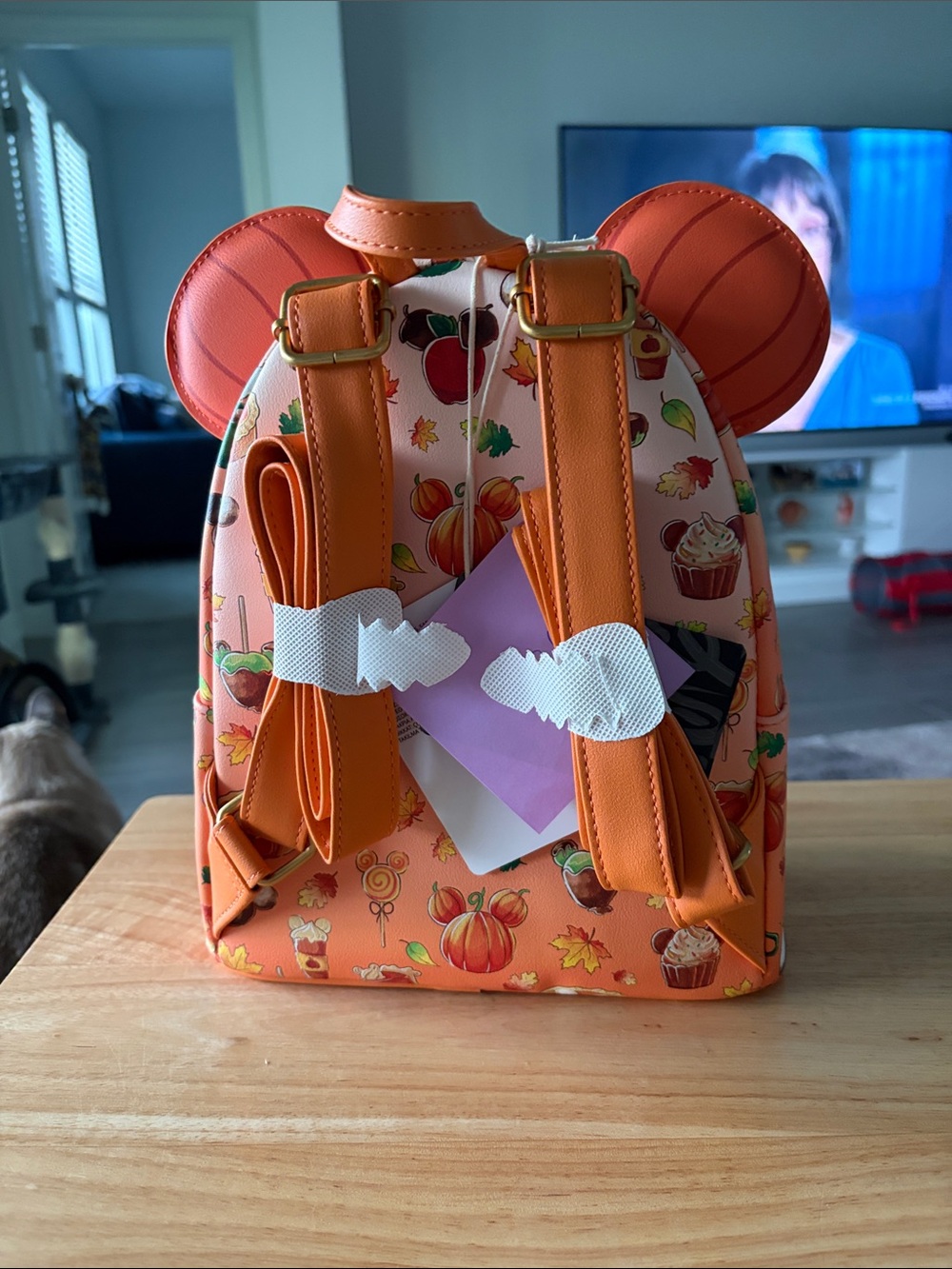 Loungefly Orange Pumpkin Ear Mini Backpack with Autumn Treats Print - Picture 3 of 4